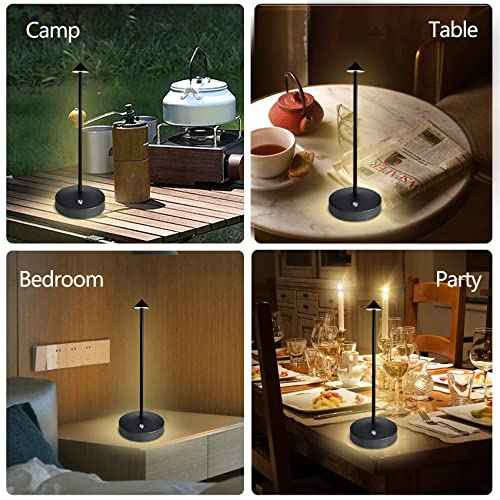 Rechargeable Cordless Table Lamp,Modern Black Battery Operated Table lamp,Portable LED Touch 2 Levels Brightness Dimmable Bar Lamp,Battery Powered Lamp for Bars,Restaurant,Living Room