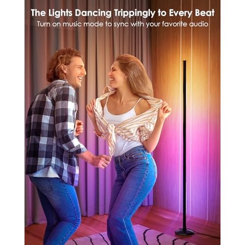 2PCS RGB Floor Lamp, Bluetooth APP and Remote Control 65" Smart Modern Standing Lamp Music Sync 16 Million DIY Colors Changing LED Floor Lamp with Heavy Base