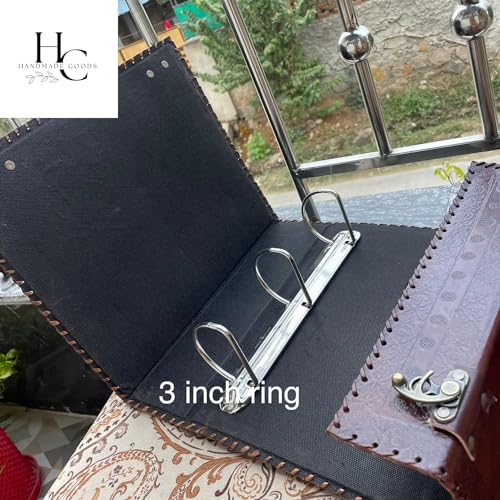 Personalized Leather Ring Binder, Portfolio for Men, 3 Ring with 1 Inch Ring Leather Binder, Customized Book of Shadow, Home, School and Office Supplies Folder Organizer (Brown, No Engraving)