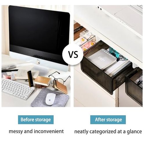 2 Pack Under Desk Storage Drawer Slide Out, Self Adhesive Under Table Drawer Organizer Clear
