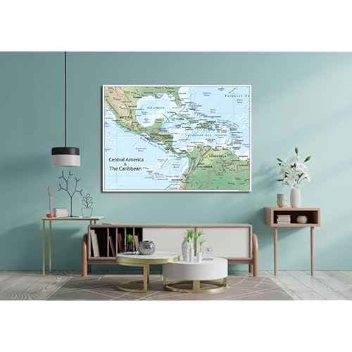 Central America and the Caribbean Physical Map - 39.3 x 27.5 inches ? Paper Laminated