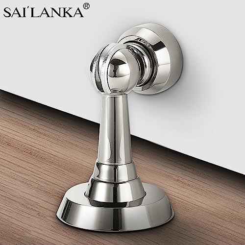 Magnetic Door Stop Brass Heavy Duty Door Stopper Keep Door Open Door Catch Holder with Screws for Wall & Floor Mount, 2P, Bright Chrome