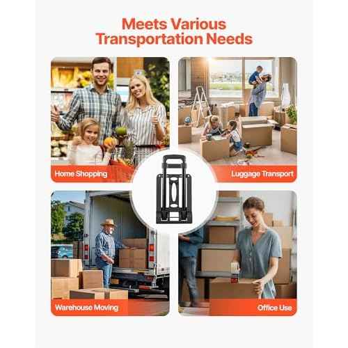 VEVOR Folding Hand Truck, 110 lbs Load Capacity, Collapsible Luggage Cart with 2 Wheels & 1 Elastic Rope, Utility Dolly Platform Cart for Airport Travel Furniture Luggage Office Moving, Black