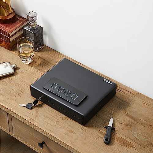 SOULYI Portable Digital Gun Safe for Pistols with Password and Key Access, Pistol Safe with Muting Mode for Truck, Nightstand, Drawer, Cabinet, Bookshelf and Car Travel