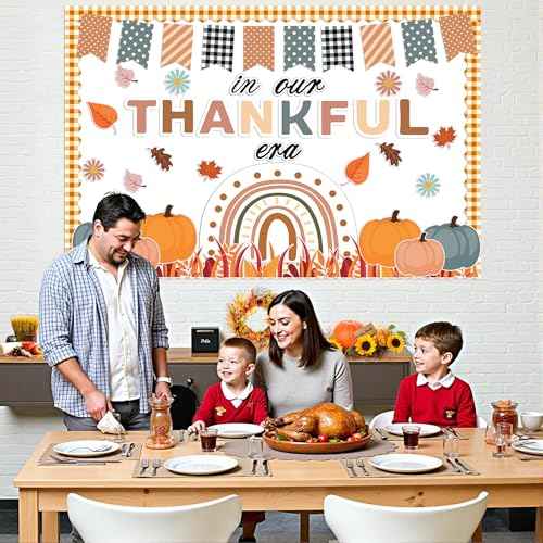Fall Thanksgiving Bulletin Board Decorations Autumn Leaves Pumpkin Classroom Decor Boho Rainbow Thankful Cutouts Bulletin Border for Fall Harvest Office School Classroom Wall Door Chalkboard Decor