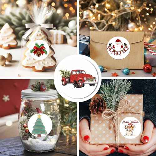Christmas Stickers Merry Christmas Stickers for Cards Crafts Gifts, 500 Pcs Happy Holidays Sticker for Envelopes 1.5" Small Xmas Envelope Seals Sticker Roll for Gift, Boxes, Round (Christma)