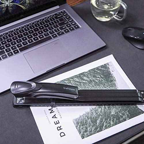 Long Reach Stapler,with 2000 Staples & Stapler Remover Full Strip£¬20-25 Sheet Capacity,with Built-in Ruler and Adjustable Locking Paper Guide, Black