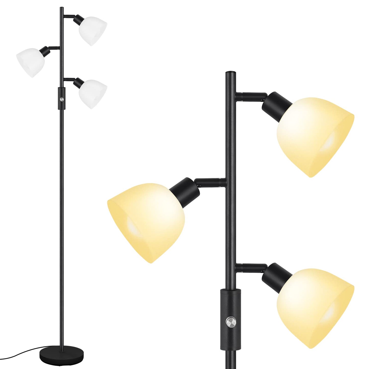 BoostArea Floor Lamp, Standing Lamp, Torchiere Floor Lamp with 3 Adjustable Rotating Lights, 3 Way Switch, 3PCs E12 4W LED Bulb Included, Metal Pole Lamps for Living Room, Bedroom, Home, Office