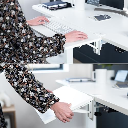VIVO Clamp-on 24 x 12 inch Foldable Desk Extender, Wrist Support Arm Rest, Office Keyboard Tray, Side Table Extension Attachment, White, DESK-EXT24W