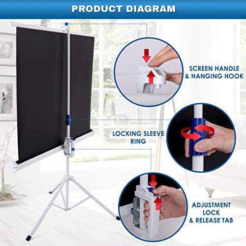 Pyle 40-Inch Portable Tripod Projector Screen Stand for Indoor & Outdoor Use
