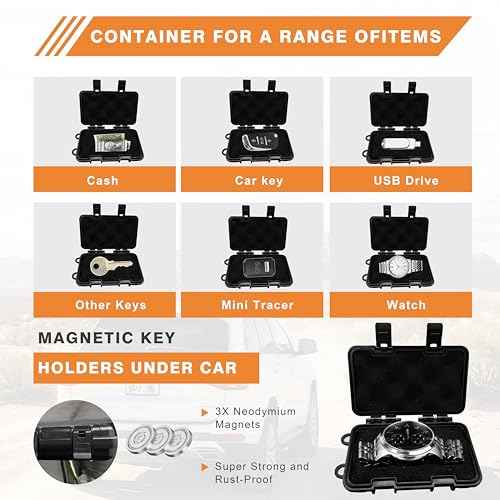 Upgraded Magnetic Key Holder Under Car, Hide a Key Outside Waterproof Magnetic Key Box for Under Car Large Hide Box Magnetic Storage Box, Black