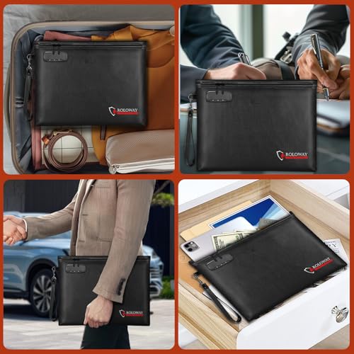 ROLOWAY Fireproof Document Bag (14.5 x 11.5 inch), 6400¢µ Fireproof Money Bag with Zipper for Cash, Fire Safe Money Pouch with Lock (Black)