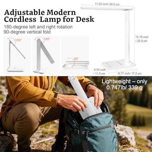 White Rechargeable LED Desk Lamp - Dimmable Touch Portable Office & Craft Light