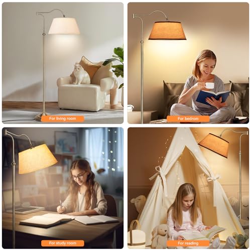Swing Arm Floor Lamp, Brass Floor Lamps for Living Room with 180¡Æ Adjustable Cantilever, Beige Linen Lampshade, Mid Century Floor Lamp for Bedroom Office Home Nursery Study Room Hotel(Bronze)