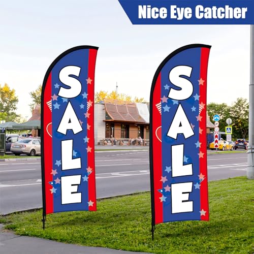 Buryeah 2 Sets Sale Feather Flag with Pole Kit and Ground Stake 8ft Advertising Sign Banner Swooper Flag with Ground Stake and Portable Bag for Business Outside Event