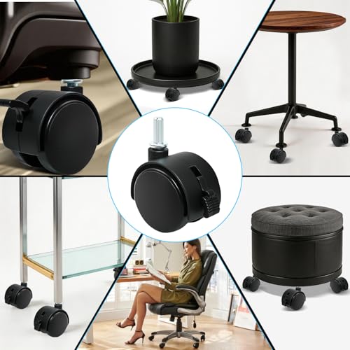 Quadafy 1.5 Inch Swivel Caster Wheels with Locking Brakes, ABS Plastic & Metal, 4 Pack (Black) for Furniture