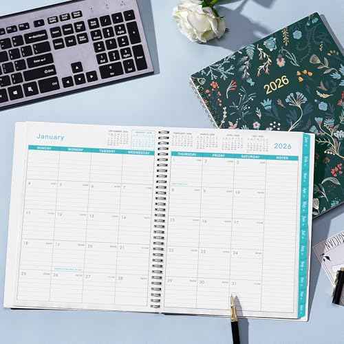 2026 Monthly Planner - 2026 Planner, Monthly Calendar 2026, Jan. 2026 - Dec. 2026, 9" x 11", 12 Month with Tabs & Pocket, Flexible Cover, Twin-Wire Binding, Thick Paper - Green