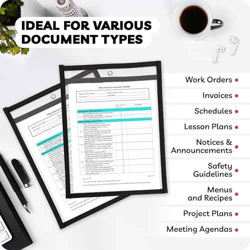Job Ticket Holders 9x12 - (10 Pack), 8.5 x 11 Letter Size, Dry Erase Pockets, Clear & Black Plastic Sleeves - Reusable, Water-Resistant