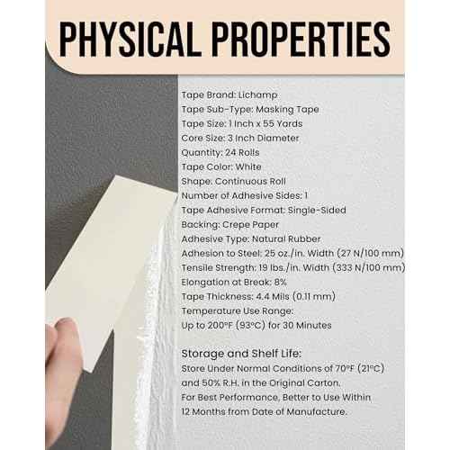 Lichamp Masking Tape 1 inch, 24 Pack General Purpose Beige White Masking Tape, 1 inch x 55 Yards x 24 Rolls (1320 Total Yards)