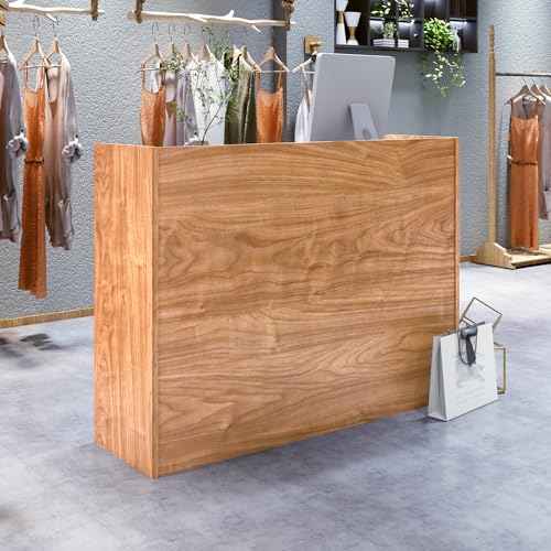 Modern Reception Desk with Drawer and File Cabinet ? Front Counter Table for Office, Salon, Spa, Retail ? Small Reception Desk for Small Spaces (European Oak, 47.24in)