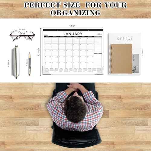 2026 Desk Calendar - Large Desk Calendar 2026, Jan 2026 - Dec 2026, 12 Months Calendar, 17" x 12", Desk Pad, Large Ruled Blocks, To-Do List & Notes, Desk/Wall Calendar for Planning or Organizing