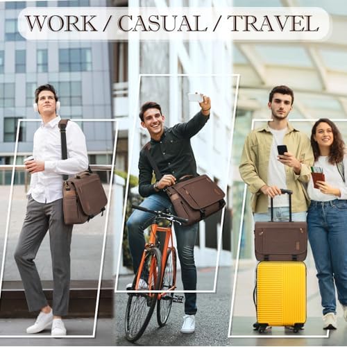 RAINSMORE Messenger Bag for Men 17-17.3 Inch Laptop Bag Water-resistant Canvas Computer Shoulder Bag Office Work Briefcase Large Casual Satchel Bags for Men Bookbag for College, Coffee