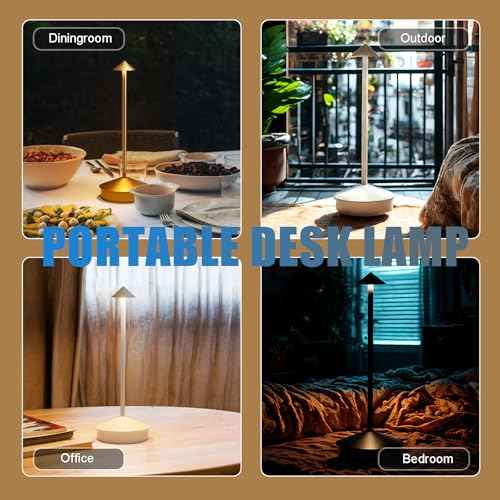Cordless Rechargeable LED Table Lamps, 1800mAh Battery Desk Lamp Outdoor Portable Touch Dimmable Table Night Light for Patio Restaurant Dining Home Set of 2 White