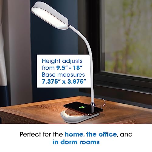 Ottlite Inspire LED Desk Lamp with Wireless Charging - ClearSun LED Technology - Flexible Neck, Dimmable with Touch Controls & Night Light Feature - for Offices, Dorm Rooms, & Bedside Tables