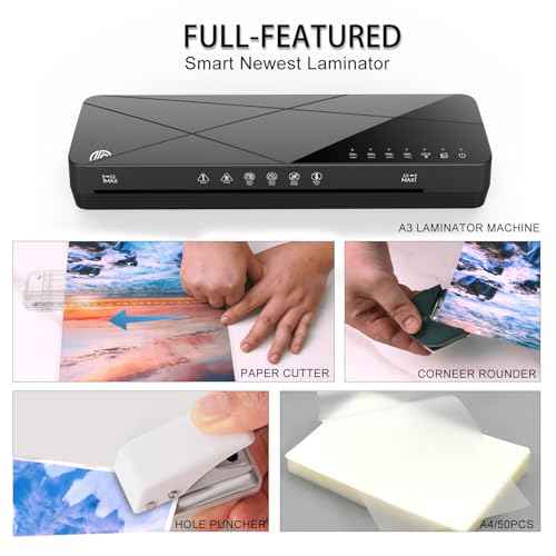 Crenova Laminator Machine 13 inch, Laminating Machine 60s Quick Warm Up Auto Off, Cold Hot Lamination Machine with ABS Jam Free, Laminator for Home Office School, Black