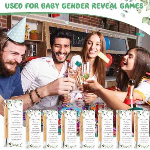 Yeaqee 100 Sets Woodland Safari Baby Shower Gifts for Guest Greenery Woodland Baby Shower Favors Retractable Pens Bamboo Pens Gender Reveal Greeting Cards Souvenirs Prizes