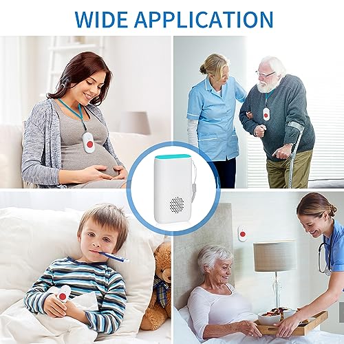Wireless Caregiver Pager Nurse Alert System SOS Call Button Vibration Pager Nurse Calling Alert System with 58 Melodies 4 Adjust Volume Levels for Patients Seniors Elderly Monitoring at Home