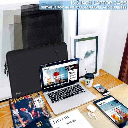 Laptop Sleeve Case 13.3 inch, Shockproof Protective Computer Cover with Accessories Pocket, Portable Laptop Bag Compatible with MacBook Air/Pro 13-13.3 inch, Compatible for MacBook Pro 14 inch, Black