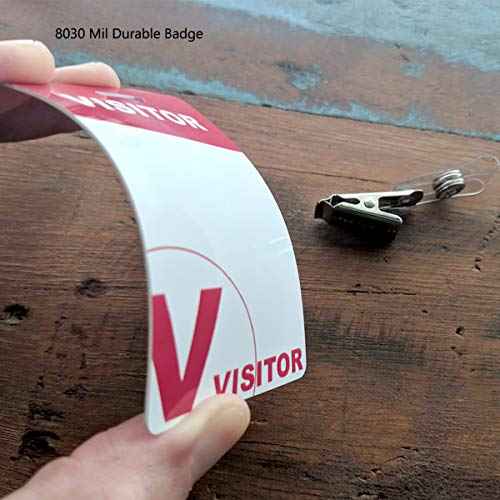 Bulk 25 Pack - Heavy Duty Visitor Badges with Clips - Reusable & Re-Writable - Durable PVC Plastic Printed Guest Name Badge Pass for Visitors with Clothing Friendly ID Holder Clip, by Specialist ID