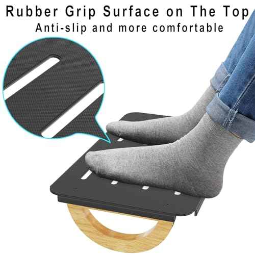 Ergonomic Rocking Foot Rest for Office, Wooden Footrest for Posture Support & Blood Circulation, Under Desk Chair Foot Rest Metal for Relieve Back, Lumbar Pain
