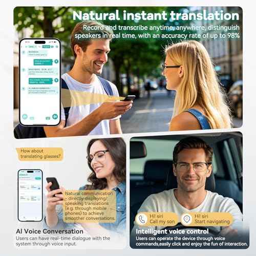 AI Translation Glasses, Wireless Bluetooth Real-Time Translation Glasses, Smart Simultaneous Interpretation Glasses, 150 Languages & Accents & 8 Offline Translation Packs