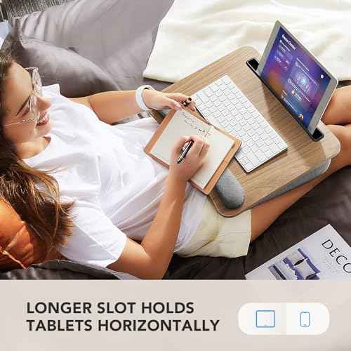 HUANUO Portable Lap Laptop Desk with Pillow Cushion, Fits up to 15.6 inch Laptop, with Anti-Slip Strip & Storage Function for Home Office Students Use as Computer Laptop Stand, Book Tablet
