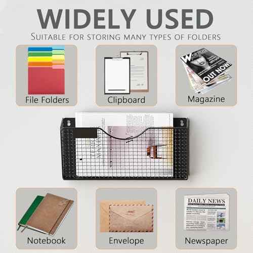 MFTEK Magnetic File Holder, 2 Pockets Magnetic File Folder Holder No Drilling Magnet Paper Mail Organizer Magazine Basket, Hanging Wall Storage Rack for Fridge Cabinets Office Classroom