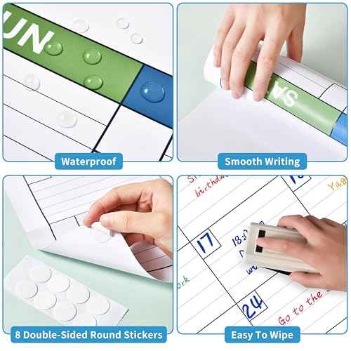 Large Dry Erase Calendar - Undated 1 Month Dry Erase Calendar for Wall, 40" x 28", Erasable & Reusable Laminated Dry Erase Wall Calendar with 10 Round Stickers, Large Space for Office