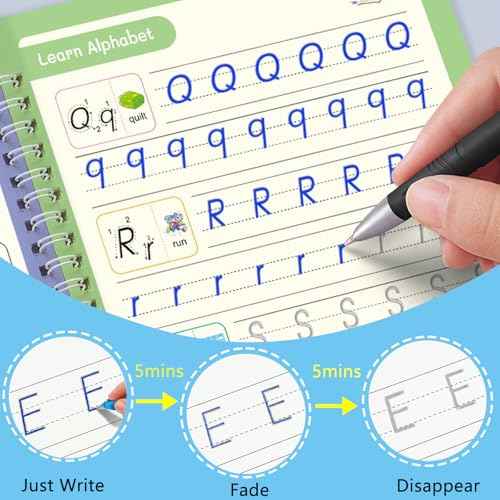 Magic Ink Copybooks for Kids, Reusable Grooved Handwriting Workbooks Practice for Kids Learn to Write Number and Letter Books