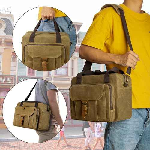 Damero Bible Tote Bag for Men, Large Bible Bag with Cup Holder, Waxed Canvas Church Bag Bible Cover Bag with Detachable Shoulder Strap
