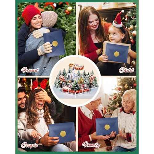 Winter Village Pop up Christmas Cards - 5x7 Xmas Cards with Envelope & Blank Note, Handmade 3D Merry Christmas Gifts for Husband Wife Daughter Son Family, Festive Night Santa Sleigh & Snowman