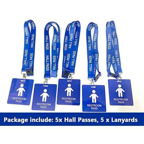Hall Pass Lanyards with Card Passes, Unbreakable School Classroom Passes Set for Teacher Parents (Hall Bathroom Library Office & Nurse),5 Pcs (Boys Restroom)