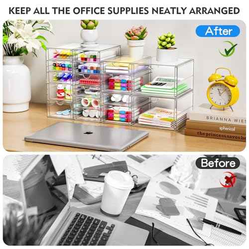 Makeup Acrylic Organizer with 17 Drawers(4 Sets), Desk Organizers and Accessories, Clear Makeup Organizer, Dustproof Storage Drawers for Office Art Craft Supplies