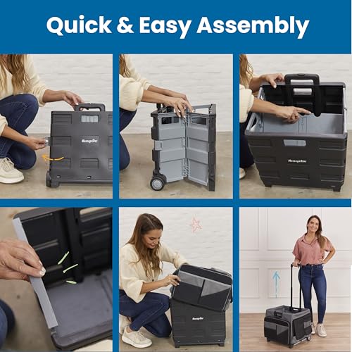 ECR4Kids Universal Rolling Cart with Canvas Organizer Bag, Mobile Storage, Black