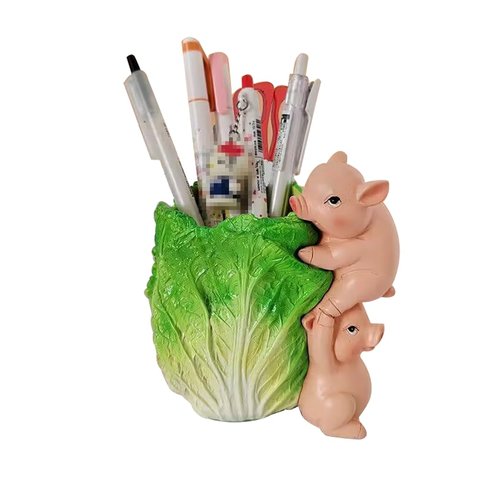 Fengtaike Desktop Pen Pencil Holder Organizer, Resin Pig Shaped Small Storage Organizer for Office Desk Decorations