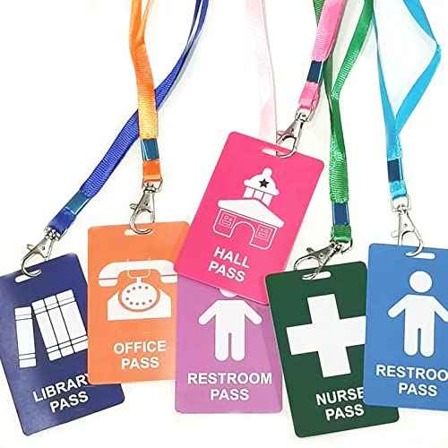 6 Sets PVC Hall Pass Lanyards - Unbreakable Hall Passes for Classrooms Set Includes Passes for Hall Bathroom Library Office and Nurse Ideal for Classroom School Supplies