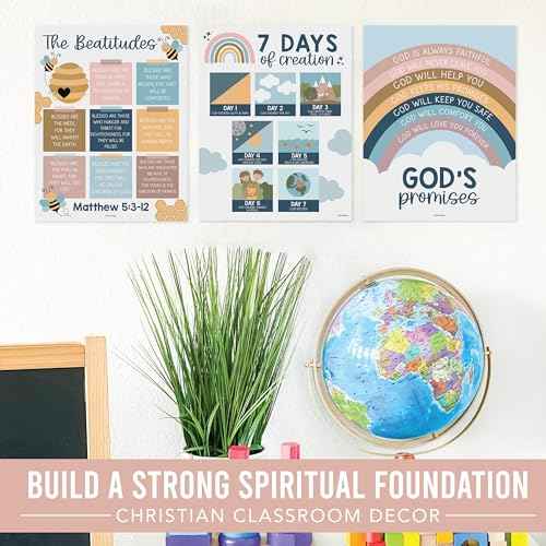 Hadley Designs Sunday School Decorations for Classroom ? 9 Bible Posters for Kids, 11x14in Books of the Bible Poster, 10 Commandments, Fruits of the Spirit & More ? Boho Christian Classroom Decor