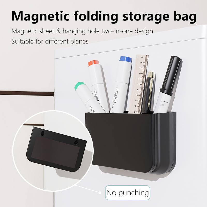 1 Pack Silicone Magnetic Pen Holder,Locker Organizer,Remote Control Holder,Foldable Design Magnetic Shelf for Pen,Marker,Remote,Strong Magnet Organizer for Fridge,Whiteboard,Locker Accessories - Black