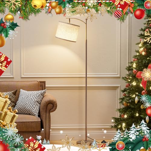 60" Floor Lamps with Remote Control & Bulb, Colors Temperature & Brightness Adjustable, Beige Shade & Brown Pole