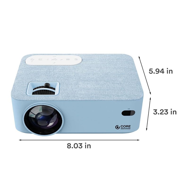 Core Innovations Home Theater Bundle with Projector, 120" Screen, and Two Mini Bluetooth Wireless Bone Conduction Instant Speakers, Sea Blue